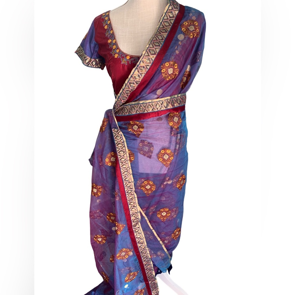 Handmade traditional two piece embroidered, sequin sari. Top bust size 34”.